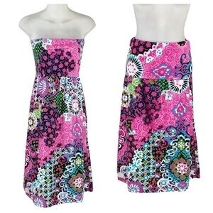 Jude Connally Multicolor Patchwork Convertible Midi Skirt Dress XS VV12